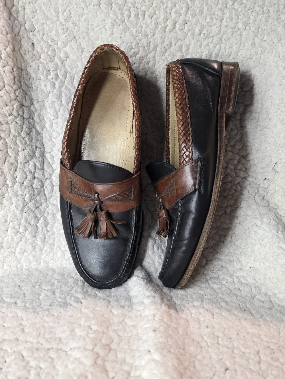 Allen Edmonds Maxfield Two Tone Tassel Loafers Mens 9.5 D Black Brown Leather